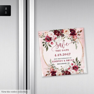 Glamoureuze Boho Burgundy Blush Goud Save the Date Magneet