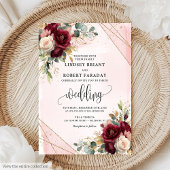 Glamoureuze Boho Deep Red Gold Blush Rozen bruilof Kaart