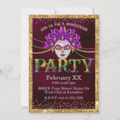 Glamoureuze Bourgondische Masquerade Mardi Gras Pa Kaart (Voorkant)