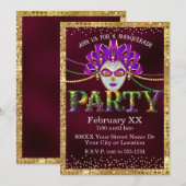 Glamoureuze Bourgondische Masquerade Mardi Gras Pa Kaart (Voorkant / Achterkant)