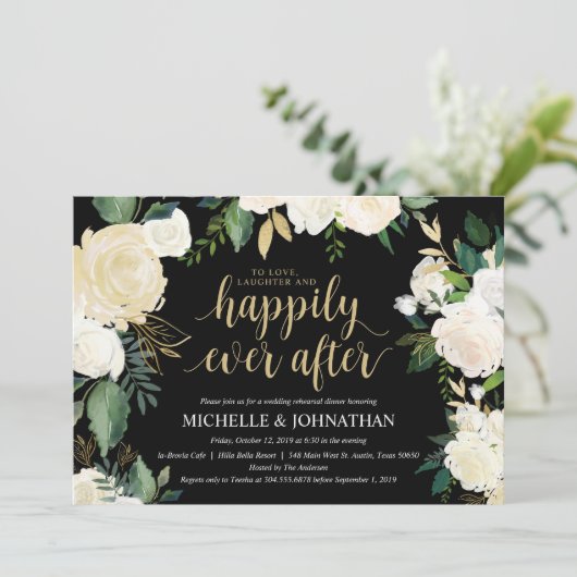 Glamoureuze bruiloft repetitie diner uitnodigingsk kaart (Staand voorkant)