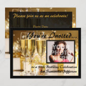 Glamoureuze Bubbly Foto 50e Verjaardag Uitnodiging (Voorkant / Achterkant)