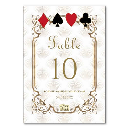 Glamoureuze Casino Goud Witte Art Deco Bruiloft Kaart (Voorkant)
