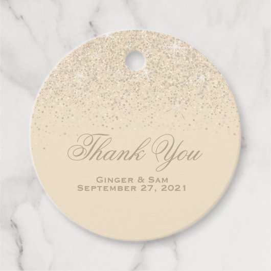 Glamoureuze champagne glitter bedankjes labels (Voorkant)