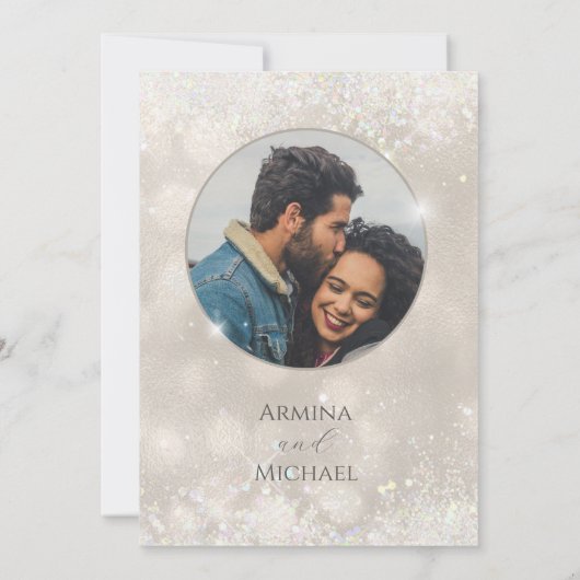 Glamoureuze Champagne Glitter Fotobruiloft Save The Date (Achterkant)