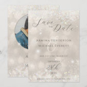 Glamoureuze Champagne Glitter Fotobruiloft Save The Date (Voorkant / Achterkant)