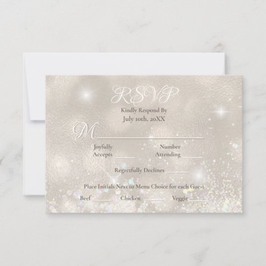 Glamoureuze Champagne Glitter Luxe Bruiloft RSVP (Voorkant)