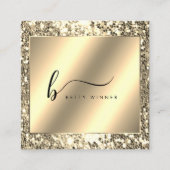 Glamoureuze Champagne Gold Glitter Script Monogram Vierkante Visitekaartje (Voorkant)