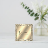 Glamoureuze Champagne Gold Glitter Script Monogram Vierkante Visitekaartje (Staand voorkant)