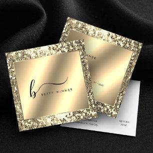 Glamoureuze Champagne Gold Glitter Script Monogram Vierkante Visitekaartje