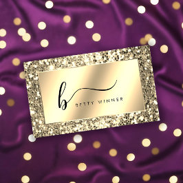 Glamoureuze Champagne Gold Glitter Script Monogram Visitekaartje