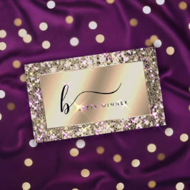 Glamoureuze Champagne Gold Glitter Script Monogram Visitekaartje