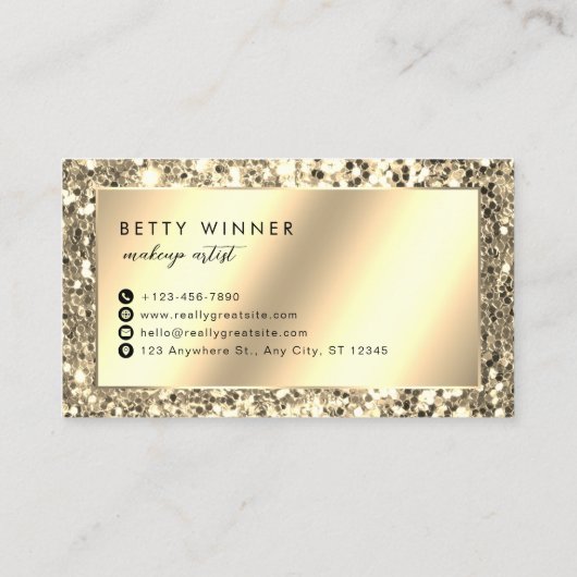 Glamoureuze Champagne Gold Glitter Script Monogram Visitekaartje (Achterkant)