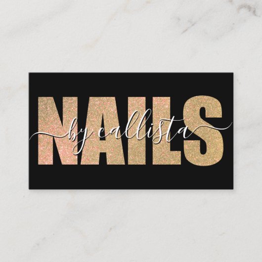 Glamoureuze Chic Gold Glitter Typography Nail Arti Visitekaartje (Voorkant)