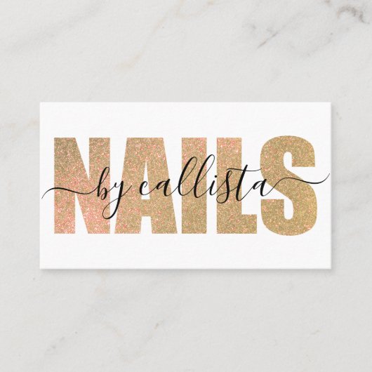 Glamoureuze Chic Gold Glitter Typography Nail Arti Visitekaartje (Voorkant)