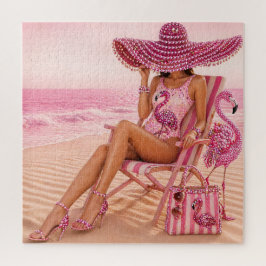 Glamoureuze Chic Klasse Dame Roze Flamingo Tropisc Legpuzzel