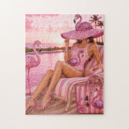Glamoureuze Chic Klasse Dame Roze Flamingo Tropisc Legpuzzel
