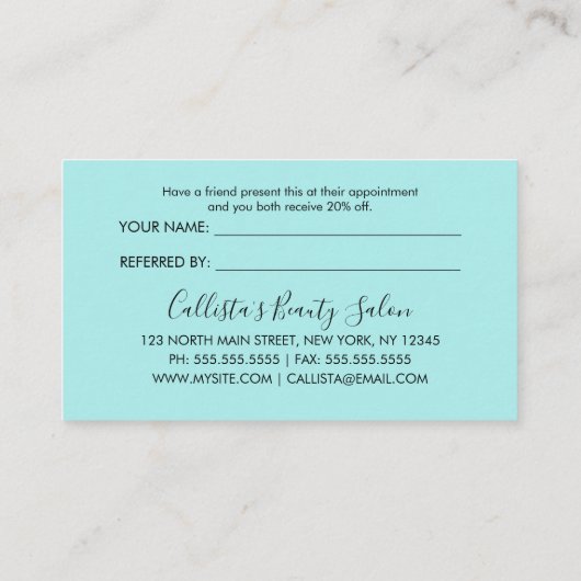 Glamoureuze Chic Mint Zilver Glitter Modern Aanbevelingskaartje (Achterkant)