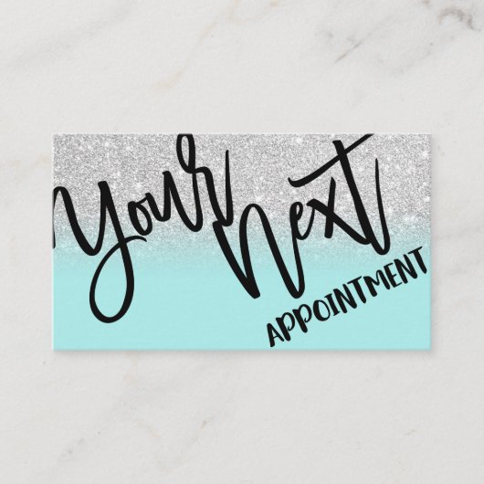 Glamoureuze Chic Mint Zilver Glitter Modern Afsprakenkaartje (Voorkant)