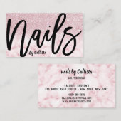 Glamoureuze Chic Pink Glitter Marble Nail Technici Visitekaartje (Voorkant / Achterkant)