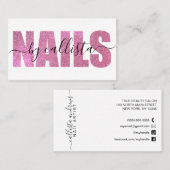 Glamoureuze Chic Pink Glitter Typography Nail Arti Visitekaartje (Voorkant / Achterkant)