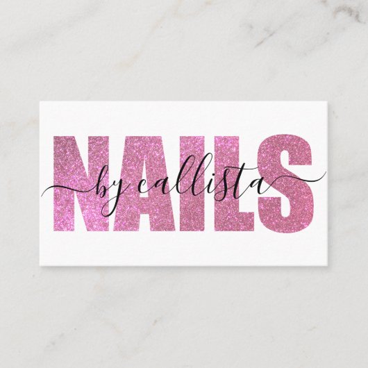 Glamoureuze Chic Pink Glitter Typography Nail Arti Visitekaartje (Voorkant)