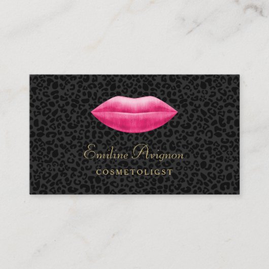 Glamoureuze Cosmetologist Black Leopard Pink Lips Visitekaartje (Voorkant)