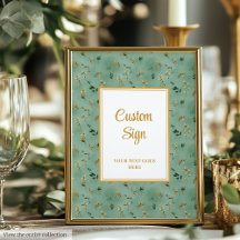Glamoureuze Deep Green Gold Eucalyptus Custom Sign