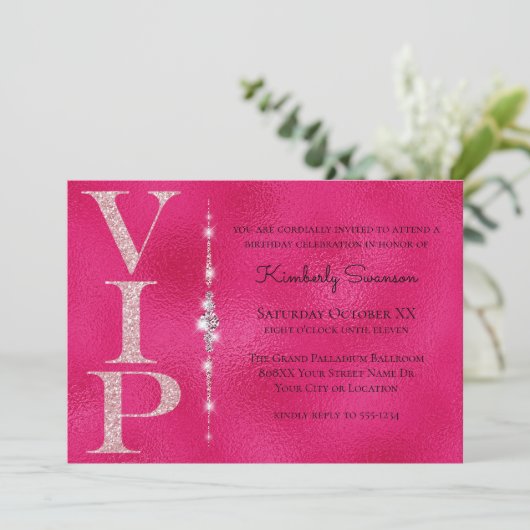 Glamoureuze Diamanten Roze Glitters VIP Feestje Kaart (Staand voorkant)