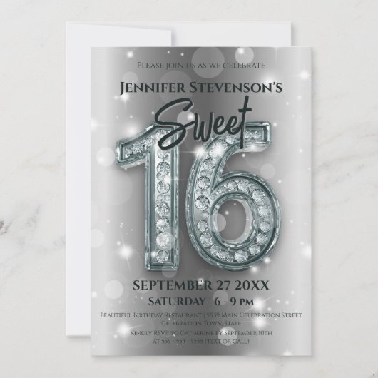 Glamoureuze Diamond Sweet 16 verjaardagsfeest Kaart (Voorkant)