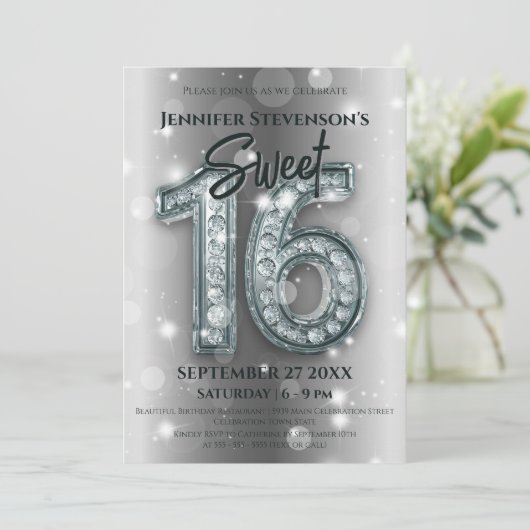 Glamoureuze Diamond Sweet 16 verjaardagsfeest Kaart (Staand voorkant)