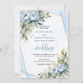 Glamoureuze Dusty Blue Gold Floral Wedding Uitnodi Kaart (Voorkant)