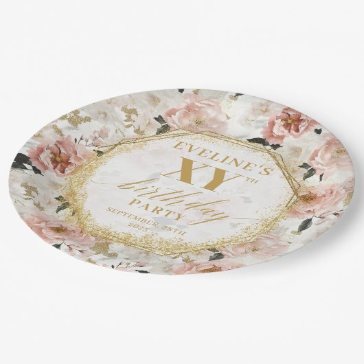 Glamoureuze Dusty Pink Floral Verjaardagspapier Bo Papieren Bordje (Gekanteld)