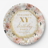 Glamoureuze Dusty Pink Floral Verjaardagspapier Bo Papieren Bordje (Voorkant)