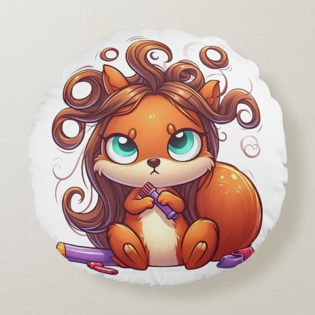 Glamoureuze Eekhoornhaardag Rond Kussen (Voorkant)