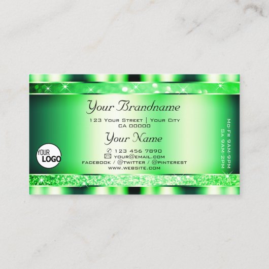 Glamoureuze Emerald Green Glitter Sterren en Logo Visitekaartje (Achterkant)