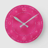 Glamoureuze en Girly Pink Glitter op Glanzende Fol Ronde Klok (Voorkant)