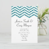 Glamoureuze Faux Blauwgroen Glitter Chevron Weddin Kaart (Staand voorkant)