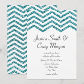 Glamoureuze Faux Blauwgroen Glitter Chevron Weddin Kaart (Voorkant / Achterkant)