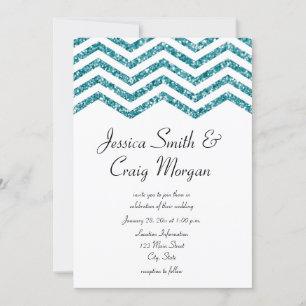 Glamoureuze Faux Blauwgroen Glitter Chevron Weddin Kaart
