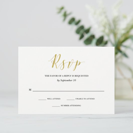 Glamoureuze Faux Gold Classic Bruiloft RSVP (Staand voorkant)