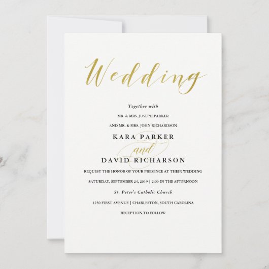 Glamoureuze Faux Gold Classic bruiloft uitnodiging (Voorkant)