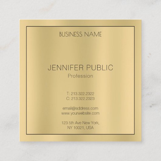 Glamoureuze Faux Gold Modern Elegant Eenvoudige Sj Vierkante Visitekaartje (Achterkant)