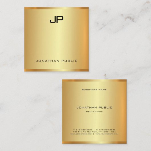 Glamoureuze Faux Gold Modern Elegant Professional Vierkante Visitekaartje (Voorkant / Achterkant)