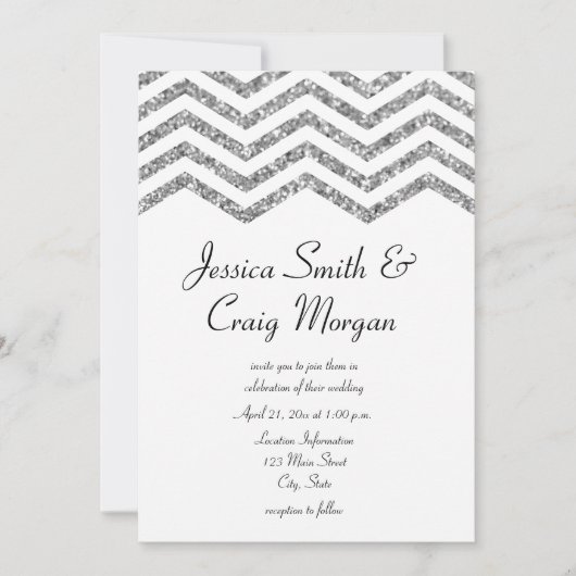 Glamoureuze Faux Silver Glitter Chevron Wedding Kaart (Voorkant)