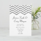 Glamoureuze Faux Silver Glitter Chevron Wedding Kaart (Staand voorkant)