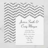 Glamoureuze Faux Silver Glitter Chevron Wedding Kaart (Voorkant / Achterkant)