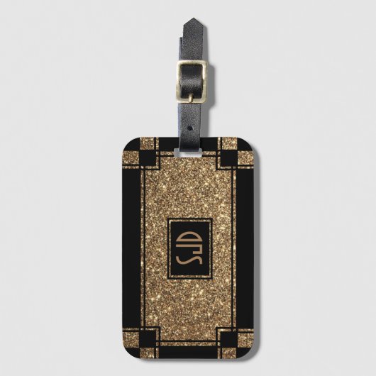 Glamoureuze Gatsby Gold Glitter Art Deco Chintz Bagagelabel (Voorkant (verticaal))