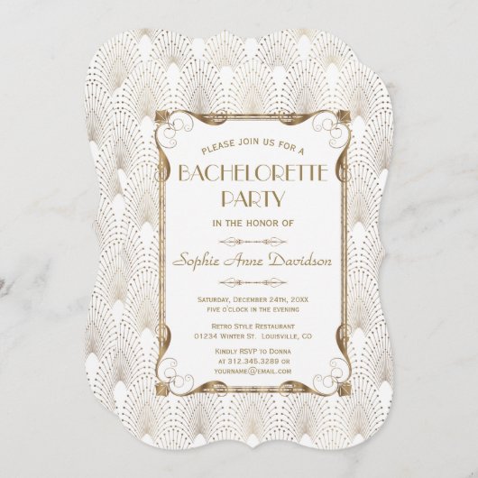 Glamoureuze Gatsby Goud Witte Bachelorette Party Kaart (Voorkant / Achterkant)