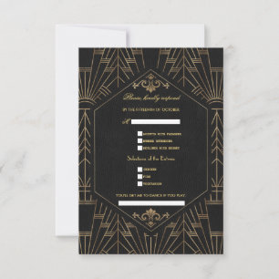 Glamoureuze Gatsby Goud Zwart Nummerverzoek Bruilo RSVP Kaartje
